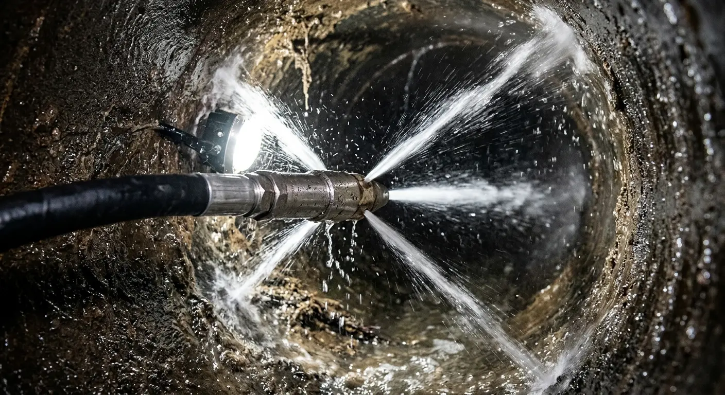 High-pressure hydro jetting nozzle cleaning sewer pipe for Storm Drain Cleaning in Warren